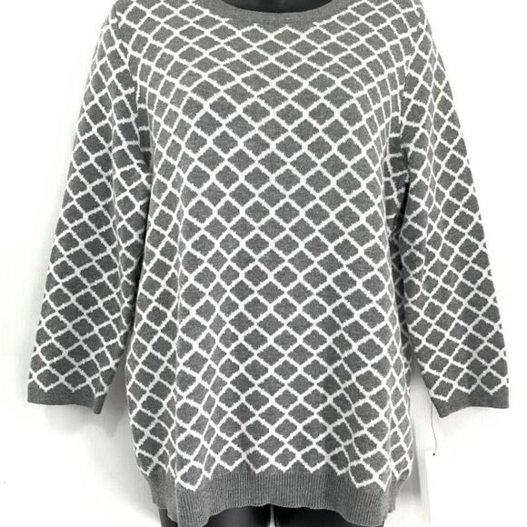 Liz Claiborne Women’s Geometric Print Classic Sweater 3/4 sleeves Size Large - Picture 2 of 5